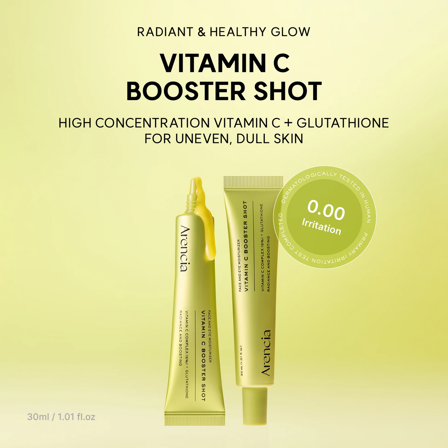 Vitamin C Booster Shot, Pure Vitamin C + Glutathione for Bright, Healthy Skin Glow, 1.01 fl oz
